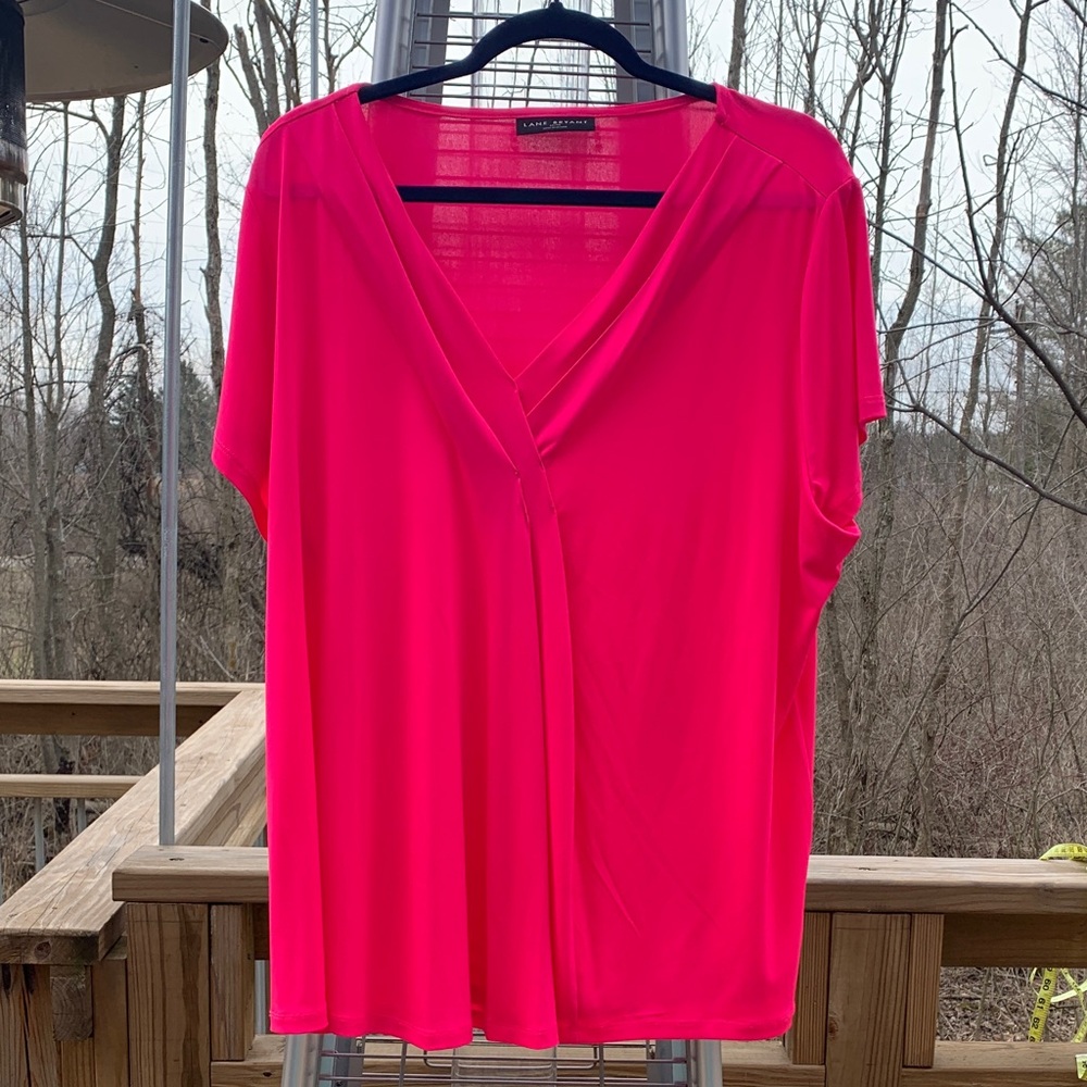 Lane Bryant Hot Pink Draped V-Neck Short Sleeve Blouse